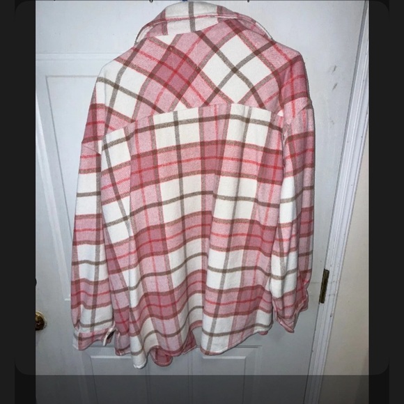 Active USA Pink and White Plaid Button-Down Shirt Jacket - Picture 2 of 2